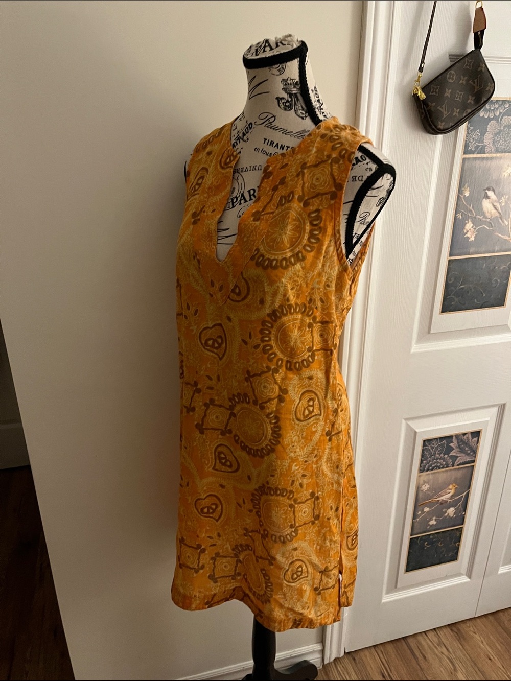 Sleeveless V-Neck Tunic in Mustard Yellow - Lightweight Boho Print - Picture 3 of 9